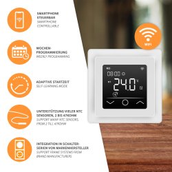 Mi-Heat Mi-750 white WiFi Smart Thermostat with external floor sensor