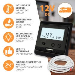Mi-Heat M3 12V AC/DC Black Functions Int and Ext Sensor...