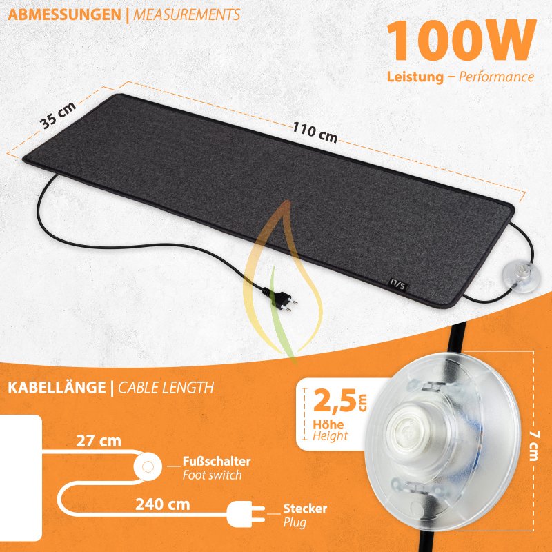 17/5 Heizteppich 35x110cm 100Watt Schwarz/Anthrazit